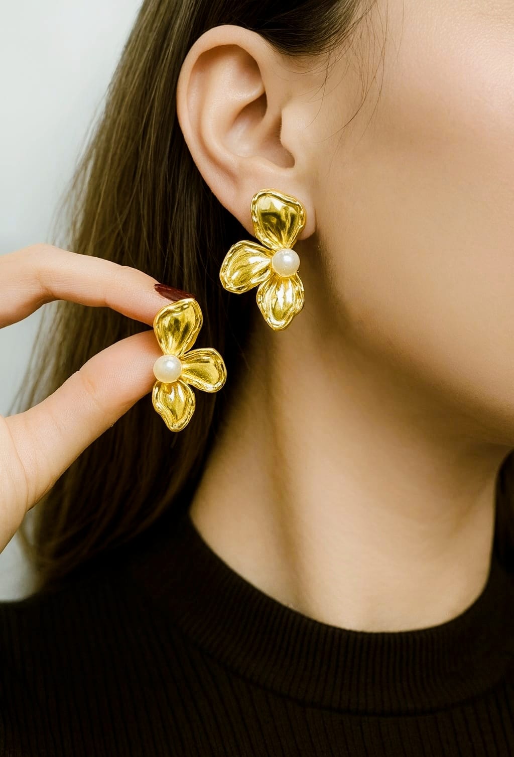 pendiente  HOJA PERLA