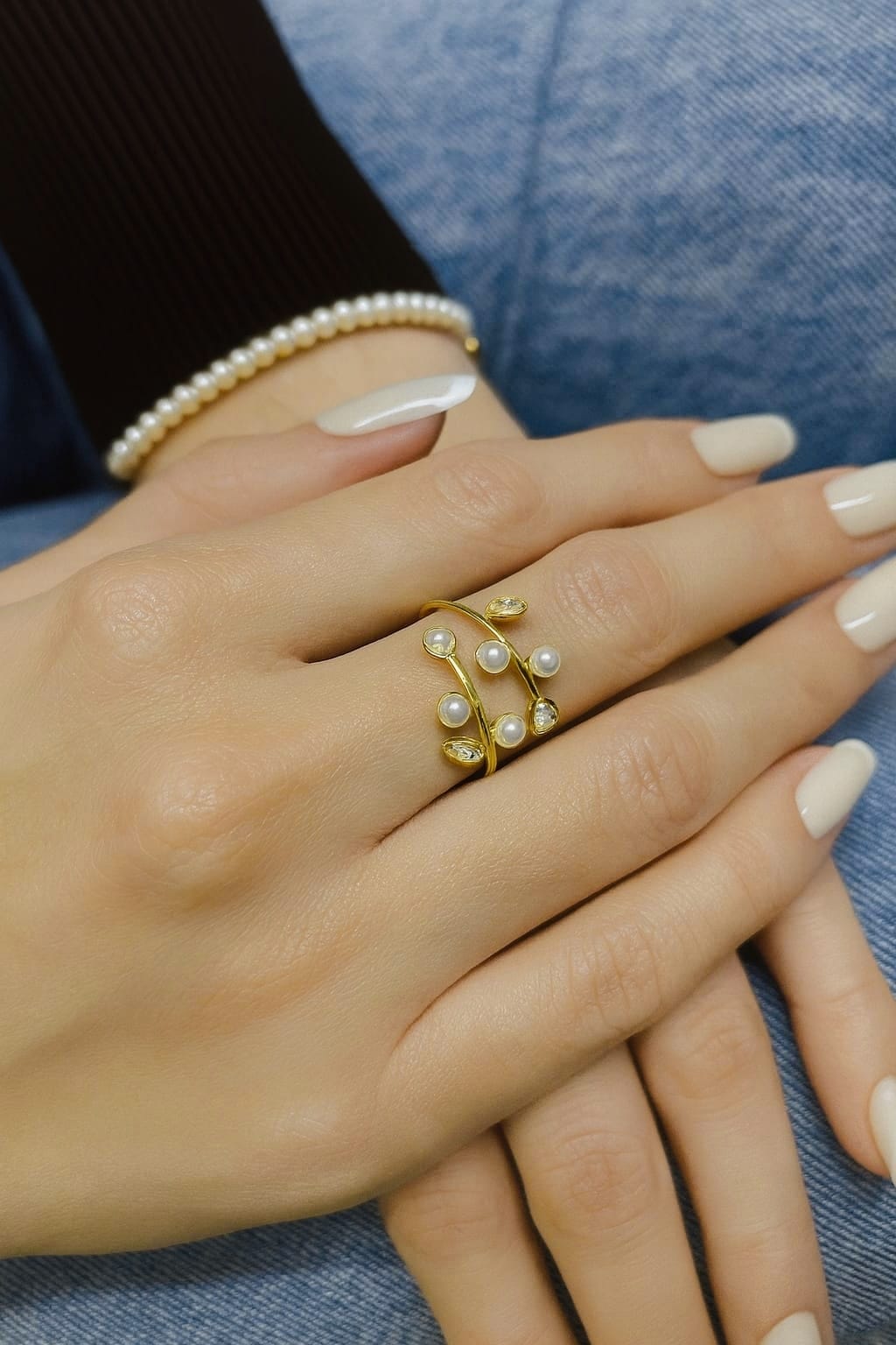 Anillo PERLA DIAMANTE HOJA